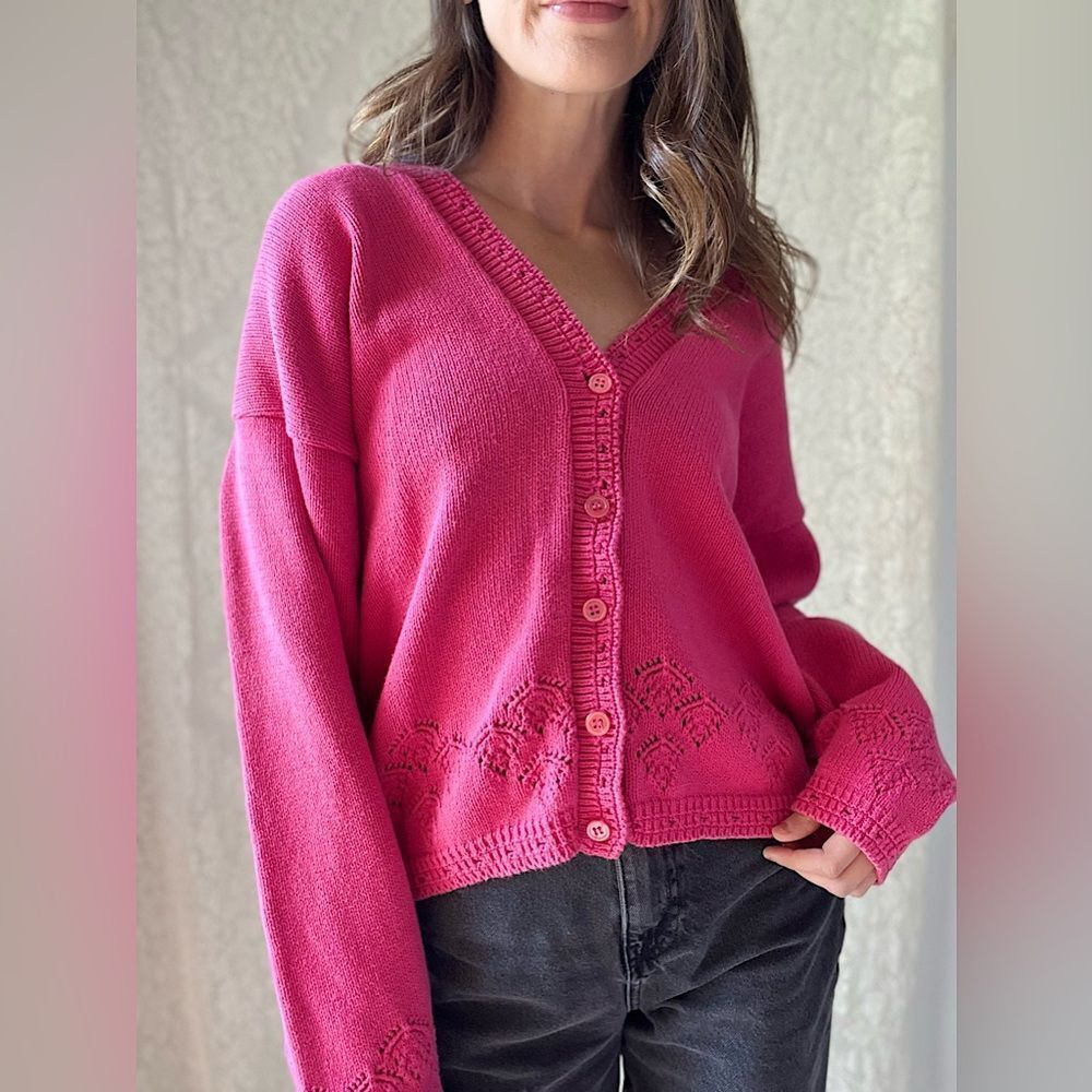 Vintage Pink Van Heusen For Her Cut Out Knit Cardigan